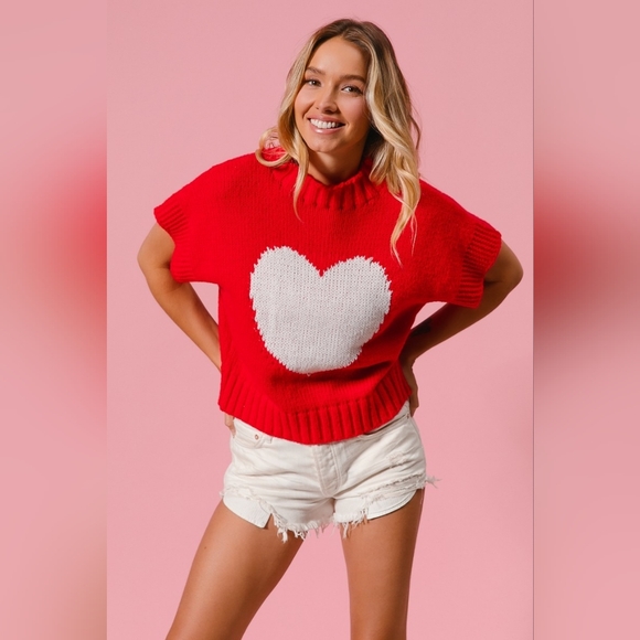 BiBi Rib Banded Heart Pattern Valentines Sweater - Picture 9 of 14
